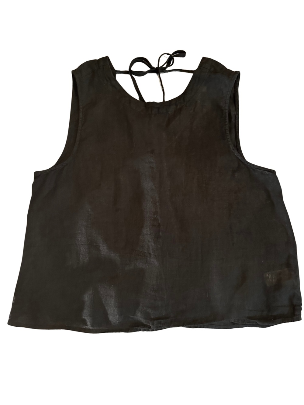 bella dahl Sz M Black Linen Sleeveless Top Tie Back Button Front Cutout